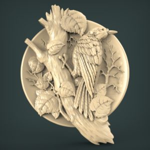 3D STL Model for CNC and 3d Printer - Bas-Relief "Woodpecker"