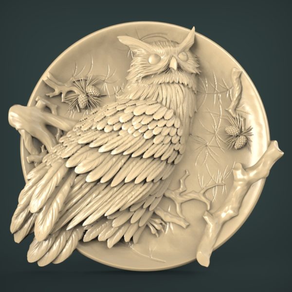 3D STL Model for CNC and 3d Printer - Bas-Relief "Eagle-owl"